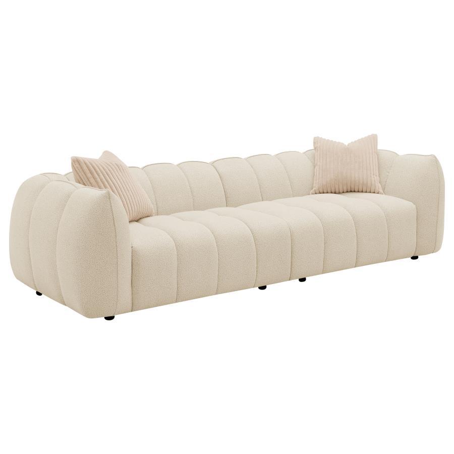 Winchester - Boucle Upholstered Extra Long Sofa - Sand Pebble Stationary Sofas by Coaster Fine Furniture - Walls Furniture & Mattress