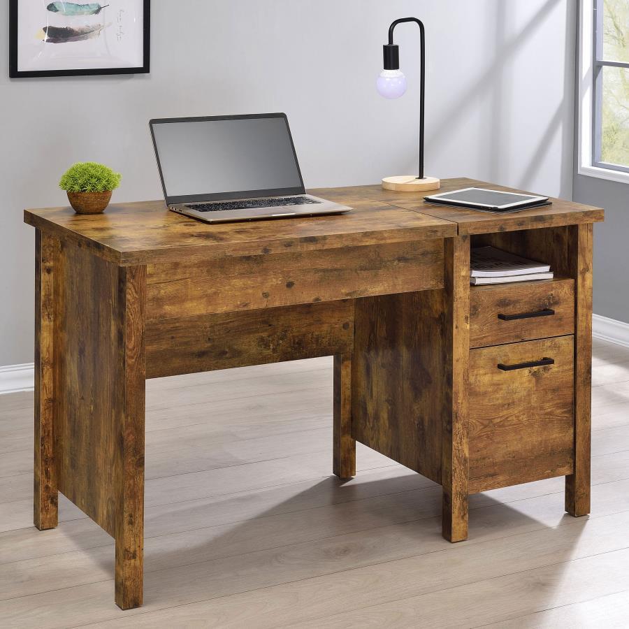 Delwin - 2 - Drawer Lift Top Computer Desk - Rustic Nutmeg Lift Top Desks by CoasterEveryday - Walls Furniture & Mattress