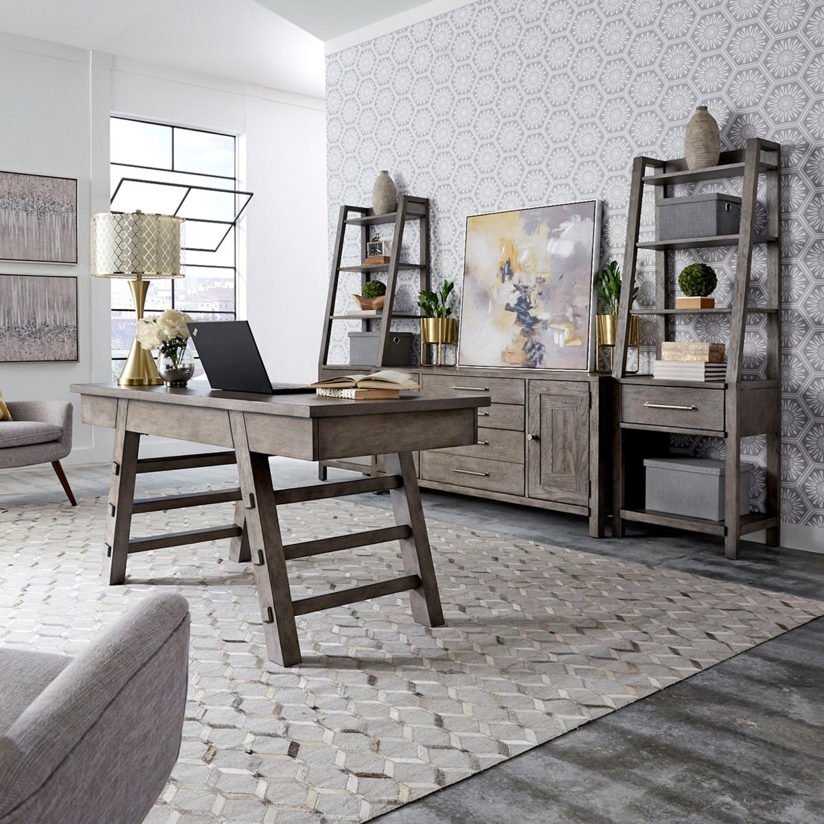 Modern Farmhouse - Complete Desk 4 Piece Home Office Sets by Liberty Furniture - Walls Furniture & Mattress