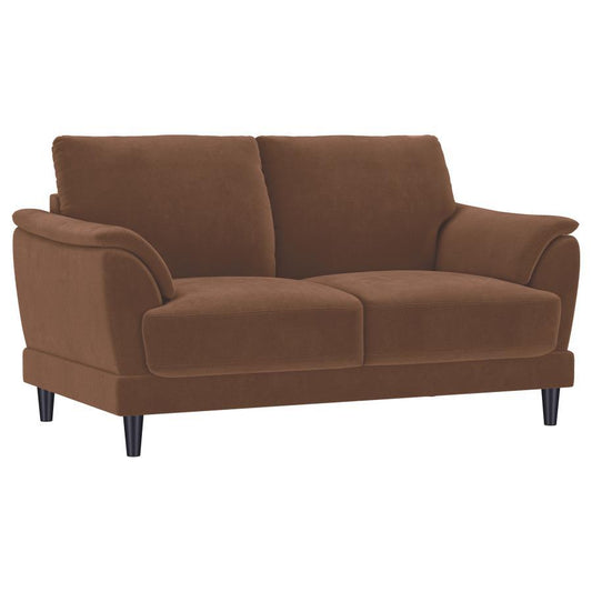 Selma - Velvet Upholstered Crescent Arm Loveseat - Rust Stationary Loveseats by Coaster Fine Furniture - Walls Furniture & Mattress