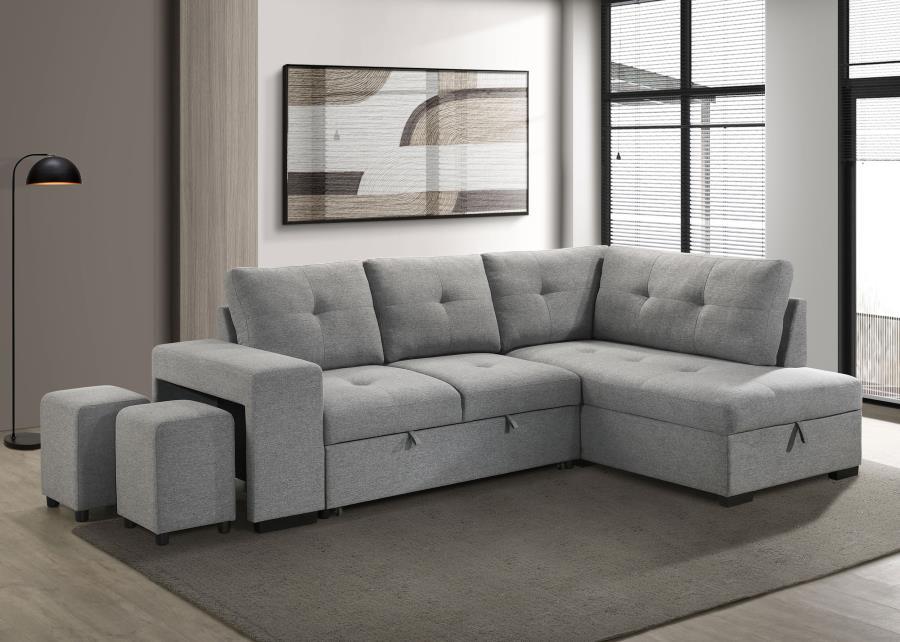 Roanne - Fabric Upholstered Sleeper Sectional Sofa - Gray Sleeper Sectionals by Coaster Fine Furniture - Walls Furniture & Mattress