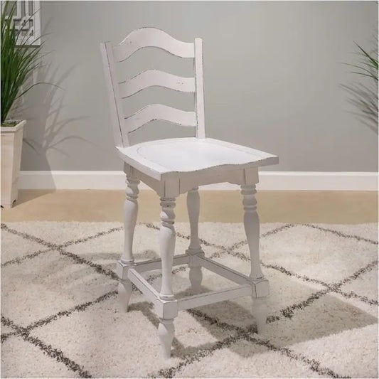 Magnolia Manor - Ladderback Swivel Counter Height Chair - Antique White & Weathered Bark Counter Chairs by Liberty Furniture - Walls Furniture & Mattress