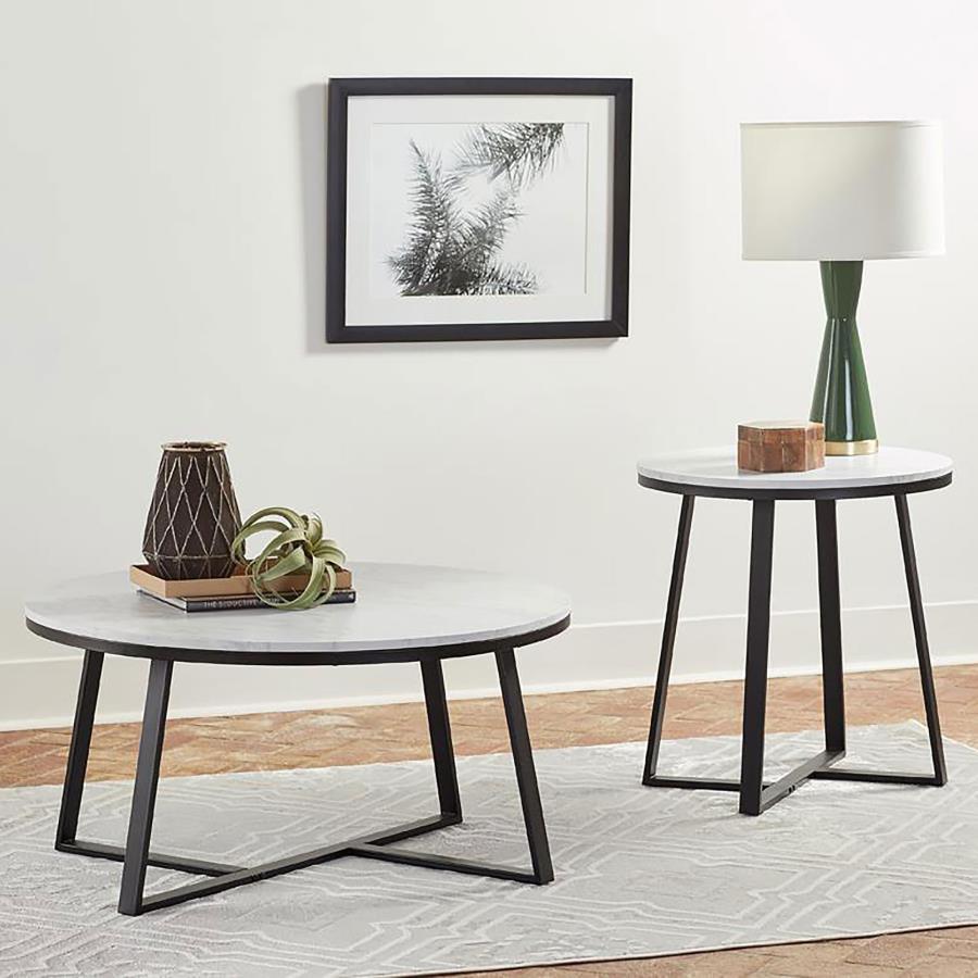 Hugo - Round Faux Marble End Table - White And Matte Black End Tables by CoasterEveryday - Walls Furniture & Mattress