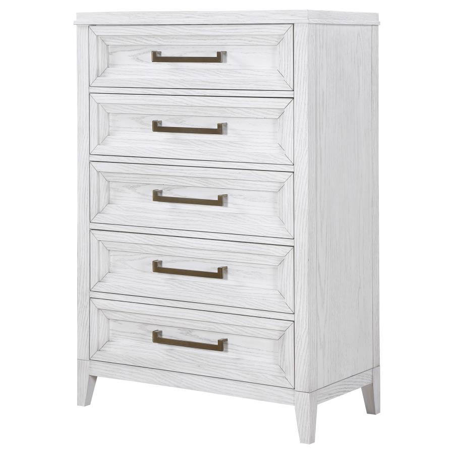 Marielle - 5 - Drawer Bedroom Chest - Distressed White Accent Chests by CoasterEveryday - Walls Furniture & Mattress