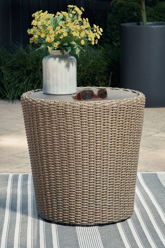 Danson - Round End Table - Beige End Tables by Signature Design by Ashley® - Walls Furniture & Mattress