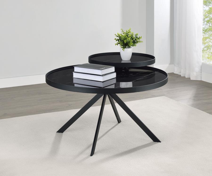 Briggs - Round Marble Printed Glass Top Coffee Table Coffee Tables by Coaster Fine Furniture - Walls Furniture & Mattress