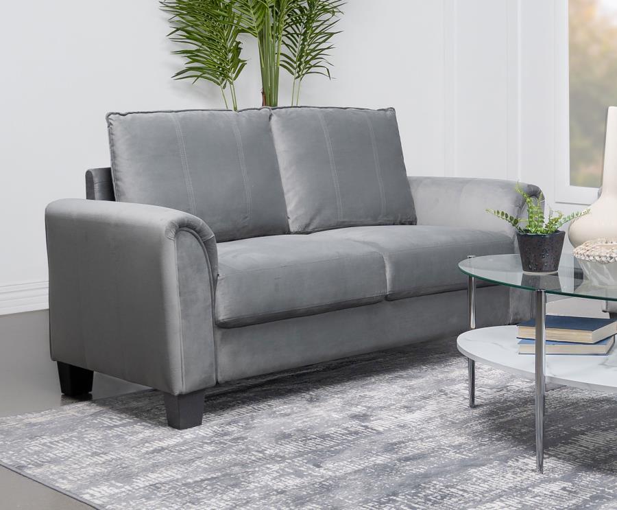 Davis - Upholstered Rolled Arm Loveseat - Gray Stationary Loveseats by Coaster Fine Furniture - Walls Furniture & Mattress