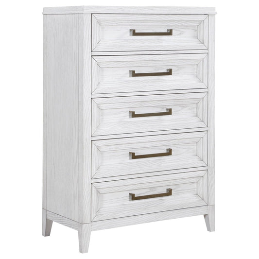 Marielle - 5 - Drawer Bedroom Chest - Distressed White Accent Chests by CoasterEveryday - Walls Furniture & Mattress