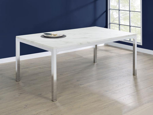 Athena - Rectangular Faux Marble Dining Table - Chrome Dining Tables by CoasterEveryday - Walls Furniture & Mattress