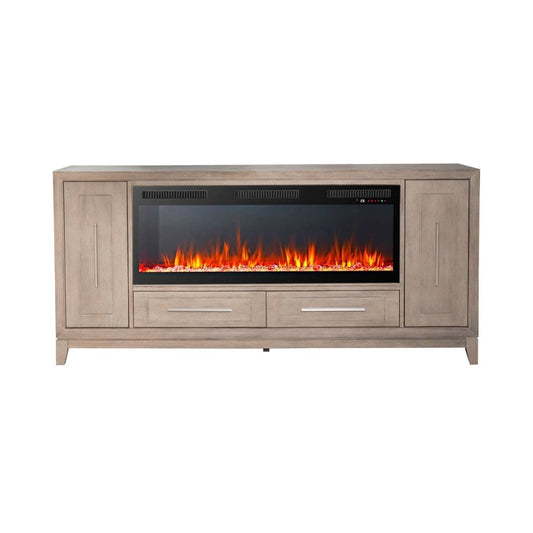 Fireplace TV Consoles - 80" Console With Fire FTS - Light Brown Fireplace TV Stands by Liberty Furniture - Walls Furniture & Mattress