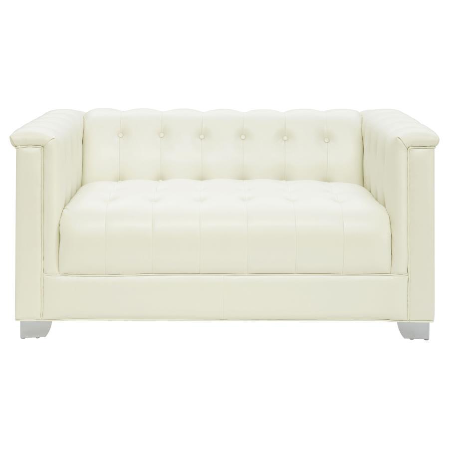 Chaviano - Upholstered Track Arm Loveseat - Pearl White Stationary Loveseats by CoasterElevations - Walls Furniture & Mattress