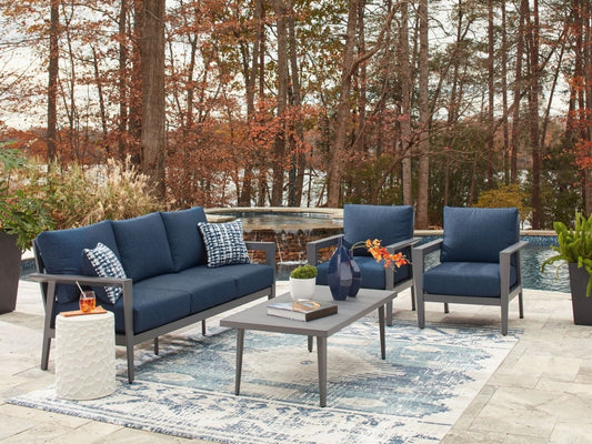 Gali - Sofa / Chairs / Table Set (Set of 4) - Gray / Blue 4 Piece Outdoor Sets by Signature Design by Ashley® - Walls Furniture & Mattress
