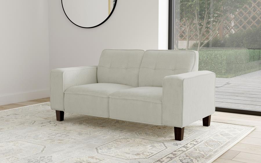 Deerhurst - Upholstered Track Arm Tufted Loveseat - Greige Stationary Loveseats by Coaster Fine Furniture - Walls Furniture & Mattress