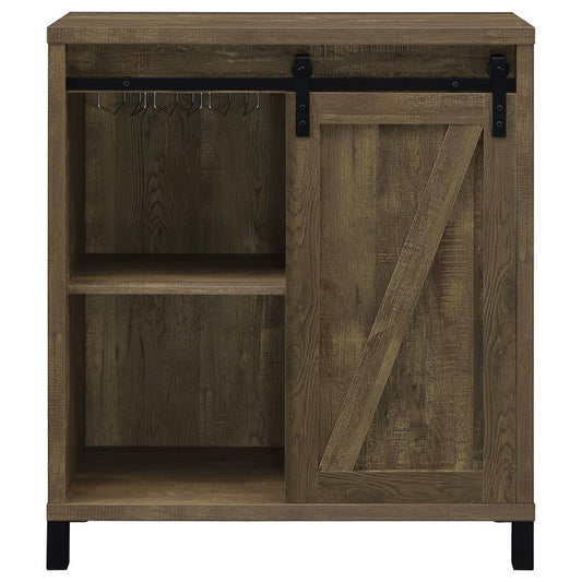 Arlington - Sliding Door Home Bar Wine Cabinet - Rustic Oak Wine Cabinets by CoasterEveryday - Walls Furniture & Mattress