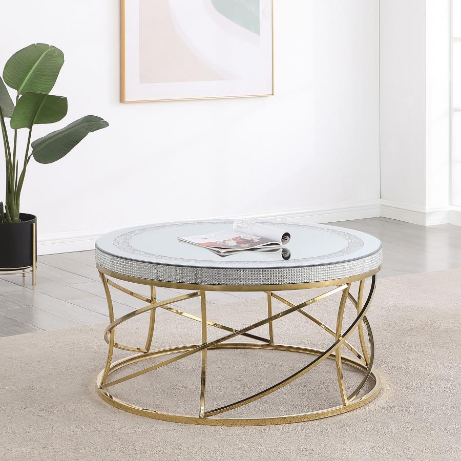 Elise - Round Mirror Top Stainless Steel Coffee Table - Gold Coffee Tables by CoasterEveryday - Walls Furniture & Mattress