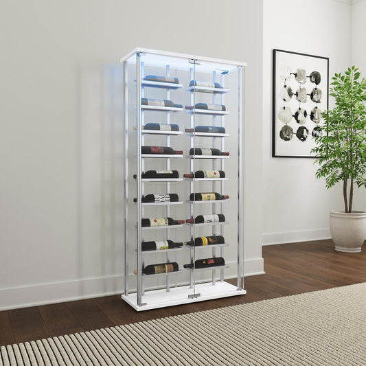 Montara - Tempered Glass Wine Storage LED Curio Cabinet - Chrome Curio Cabinets by Coaster Fine Furniture - Walls Furniture & Mattress