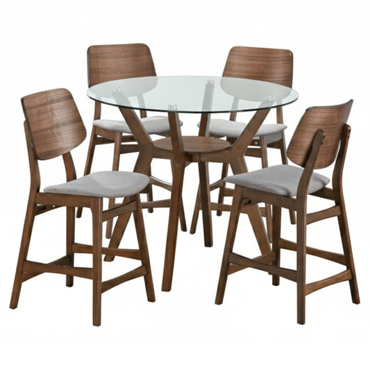 Oscar - Round Glass Counter Table Set 5 Piece Dining Room Sets by New Classic - Walls Furniture & Mattress