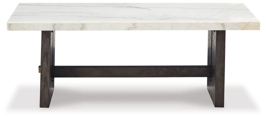 Burkhaus - Rectangular Cocktail Table - White / Dark Brown Cocktail Tables by Signature Design by Ashley® - Walls Furniture & Mattress