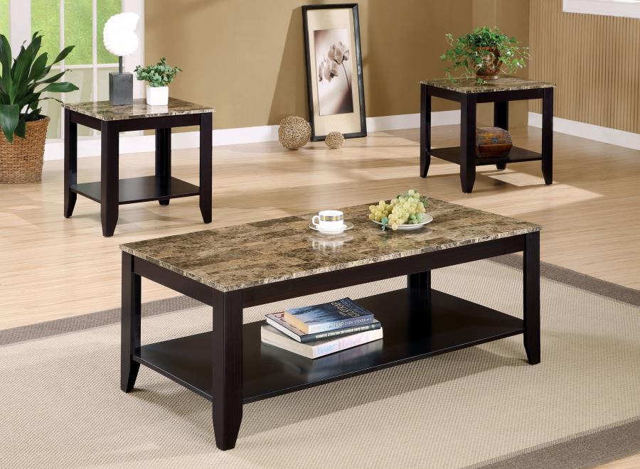 Flores - 3 Piece Faux Marble Top Coffee Table Set - Cappuccino Table Sets by CoasterEveryday - Walls Furniture & Mattress