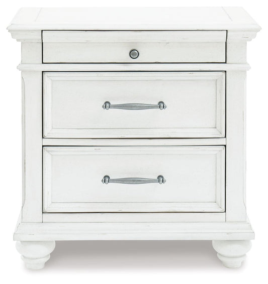 Kanwyn - Three Drawer Night Stand - Whitewash Accent Nightstands by Benchcraft® - Walls Furniture & Mattress