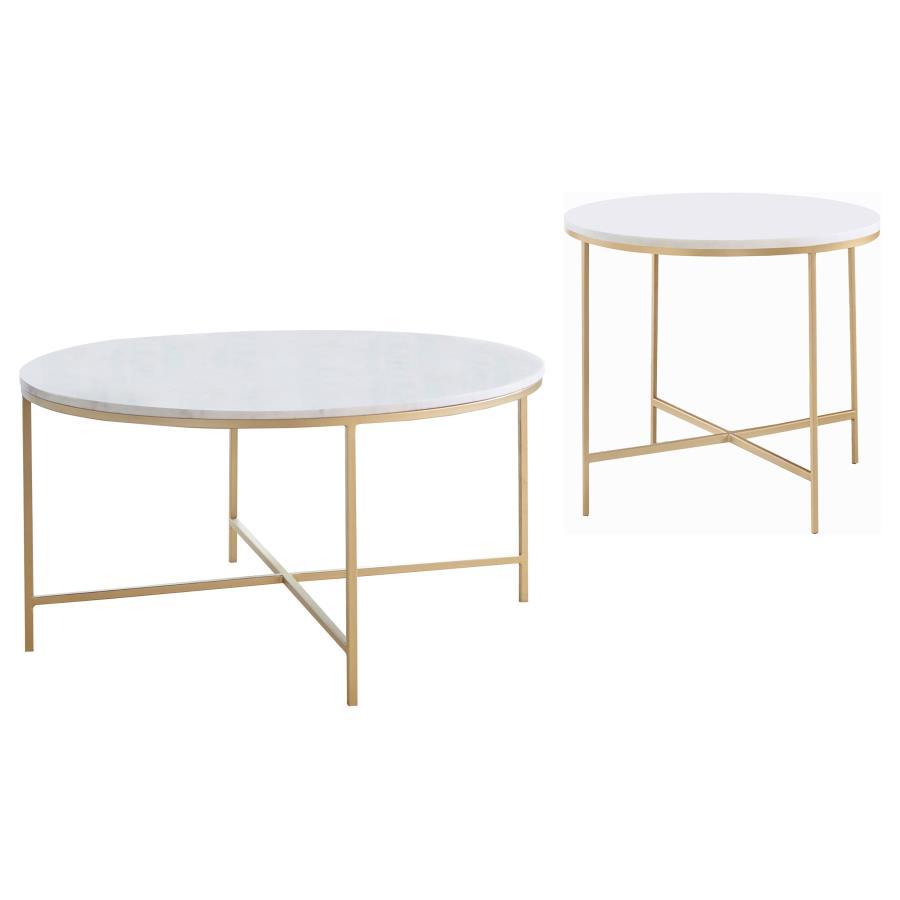 Ellison - Round Marble Coffee And End Table Set Table Sets by Coaster Fine Furniture - Walls Furniture & Mattress