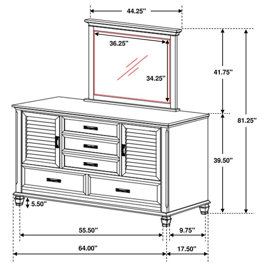 Franco - 5 - Drawer Dresser With Mirror Dresser & Mirror by CoasterEssence - Walls Furniture & Mattress