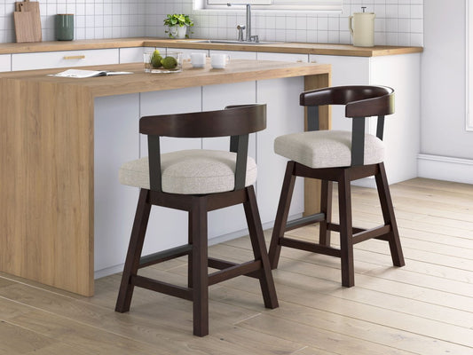 Haddigan - Upholstered Swivel Barstool (Set of 2) - Dark Brown Stool Sets by Signature Design by Ashley® - Walls Furniture & Mattress