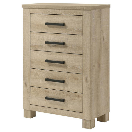 Oakglen - 5 - Drawer Bedroom Chest Of Drawers - Weathered Oak Accent Chests by Coaster Fine Furniture - Walls Furniture & Mattress