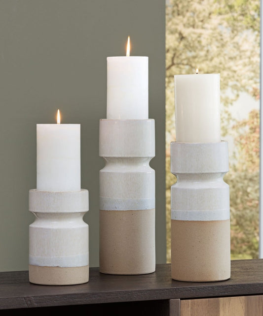 Hurston - Candle Holder Set (Set of 3) - Ivory / Brown Candles & Holders by Signature Design by Ashley® - Walls Furniture & Mattress