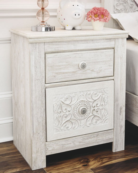 Paxberry - Two Drawer Night Stand - Whitewash Nightstands by Signature Design by Ashley® - Walls Furniture & Mattress