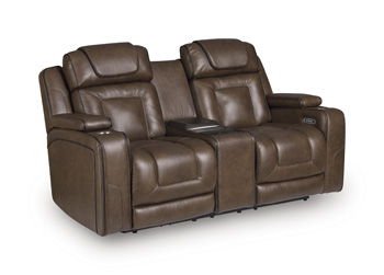 Mestrino - Power Recline Loveseat/Fridge Cooler - Hickory Reclining Loveseats by Signature Design by Ashley® - Walls Furniture & Mattress