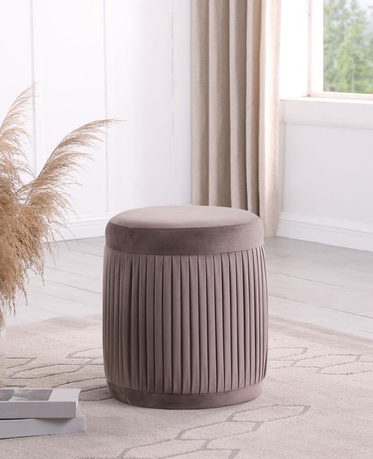 Tovar - Round Upholstered Ottoman - Mauve Upholstered Ottomans by CoasterEveryday - Walls Furniture & Mattress