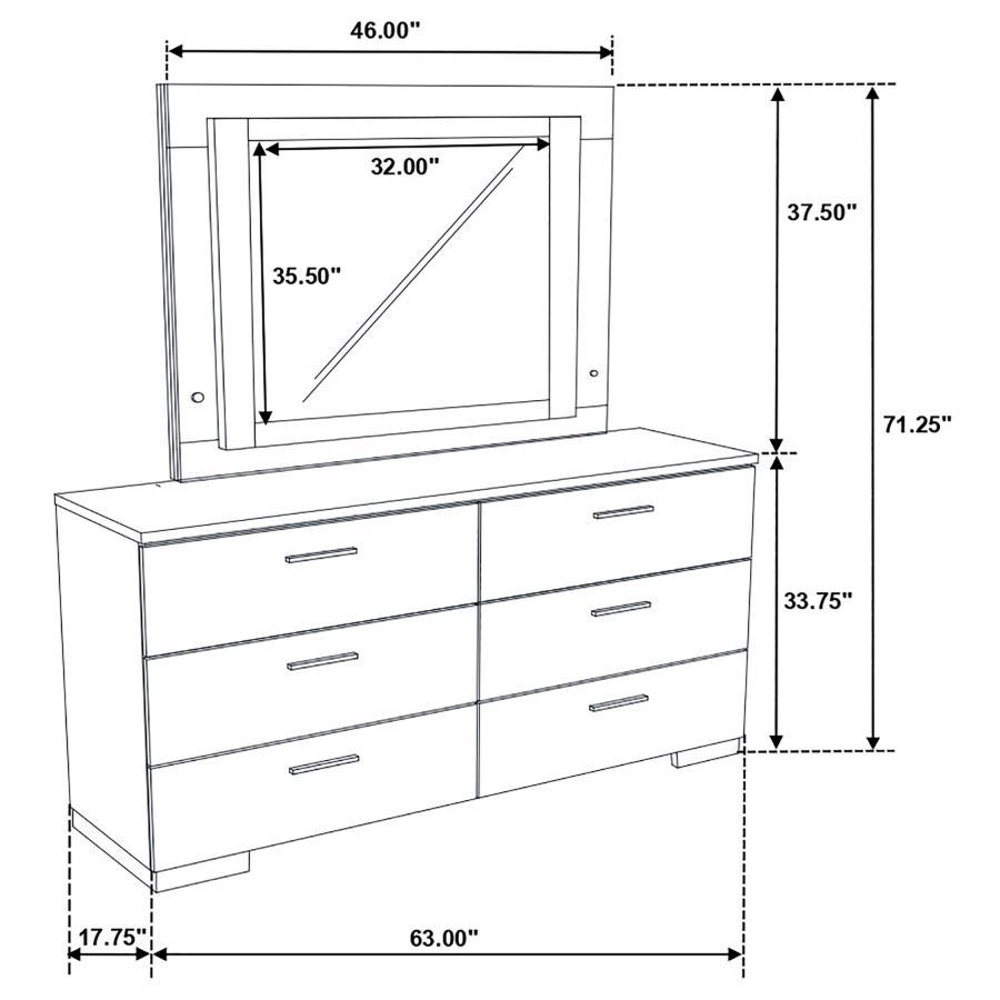 Felicity - 6 - Drawer Dresser With LED Mirror - White High Gloss Dresser & Mirror by CoasterEssence - Walls Furniture & Mattress