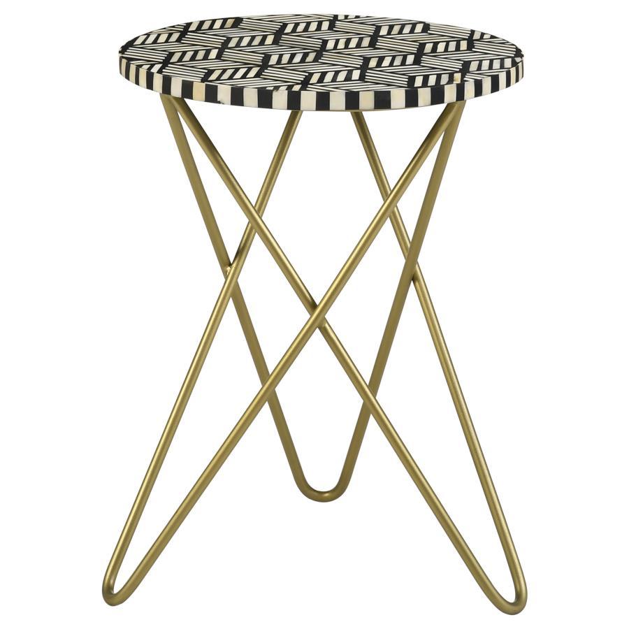 Xenia - Round Bone Inlay Accent Side Table - White And Gold Side Tables by CoasterEssence - Walls Furniture & Mattress