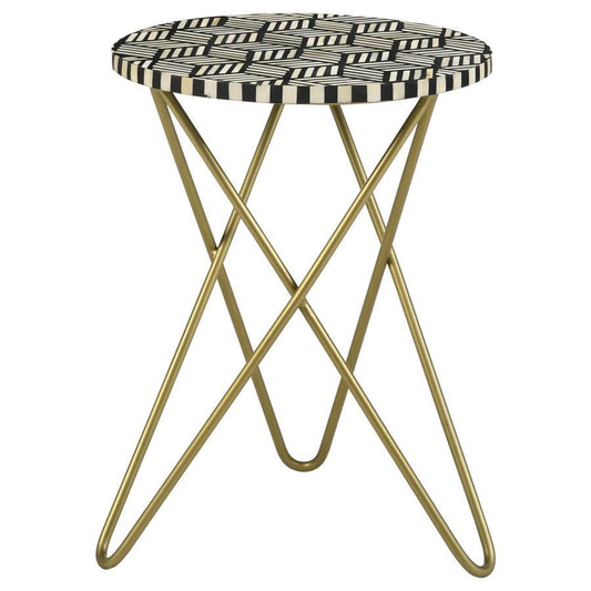 Xenia - Round Bone Inlay Accent Side Table - White And Gold Side Tables by CoasterEssence - Walls Furniture & Mattress