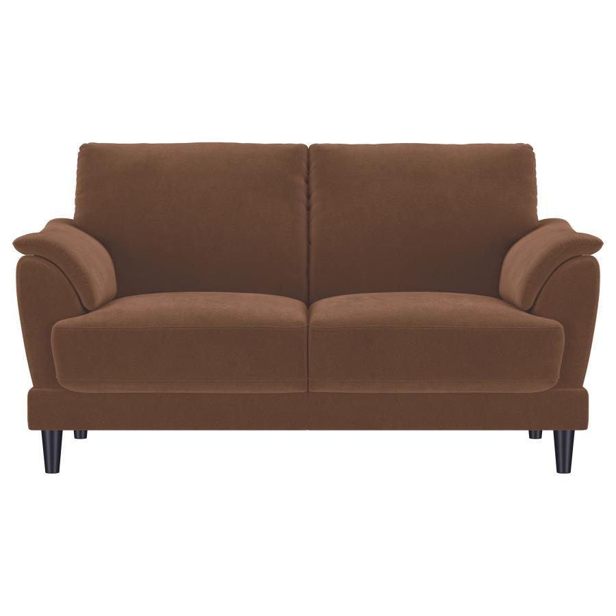 Selma - Velvet Upholstered Crescent Arm Loveseat - Rust Stationary Loveseats by Coaster Fine Furniture - Walls Furniture & Mattress