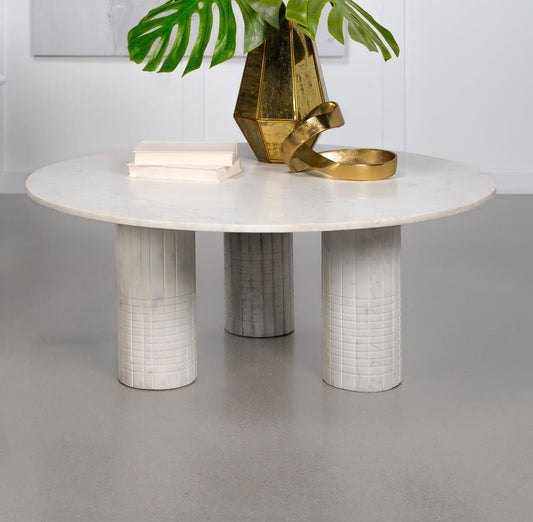 Astoria - Round Genuine Marble Coffee Table - White Coffee Tables by Coaster Fine Furniture - Walls Furniture & Mattress