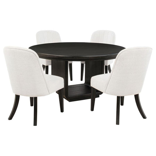 Leandro - 5 Piece Round Dining Table Set - Cream / Burnished Black 5 Piece Dining Room Sets by Coaster Fine Furniture - Walls Furniture & Mattress
