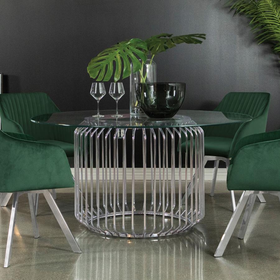 Veena - Round Glass Top Metal Dining Table - Chrome Dining Tables by Coaster Fine Furniture - Walls Furniture & Mattress