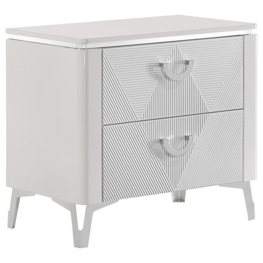 Cassia - 2 - Drawer Nightstand Bedside Table - White High Gloss Accent Nightstands by Coaster Fine Furniture - Walls Furniture & Mattress
