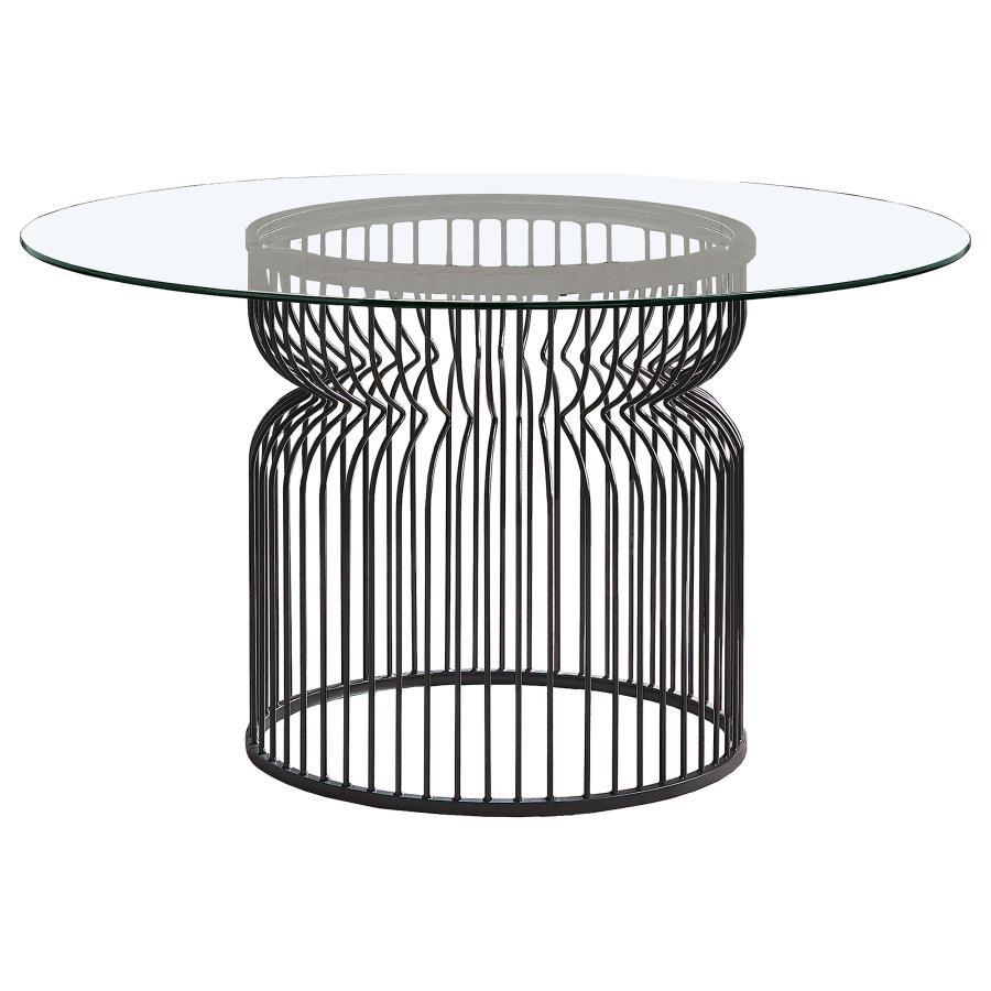 Granvia - Round Glass Top Metal Dining Table - Gunmetal Dining Tables by Coaster Fine Furniture - Walls Furniture & Mattress