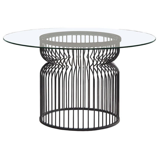 Granvia - Round Glass Top Metal Dining Table - Gunmetal Dining Tables by Coaster Fine Furniture - Walls Furniture & Mattress