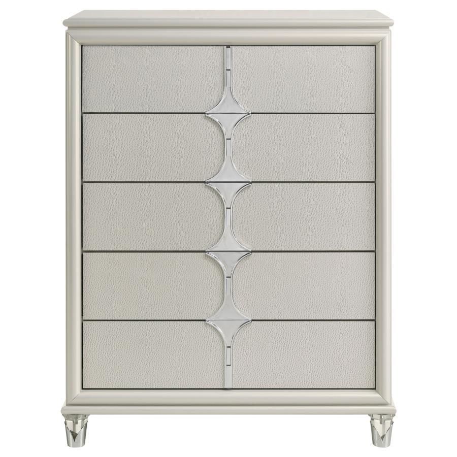 Olivia - 5 - Drawer Bedroom Chest Of Drawers - Pearl White Accent Chests by Coaster Fine Furniture - Walls Furniture & Mattress
