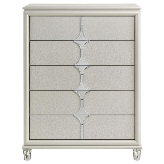 Olivia - 5 - Drawer Bedroom Chest Of Drawers - Pearl White Accent Chests by Coaster Fine Furniture - Walls Furniture & Mattress