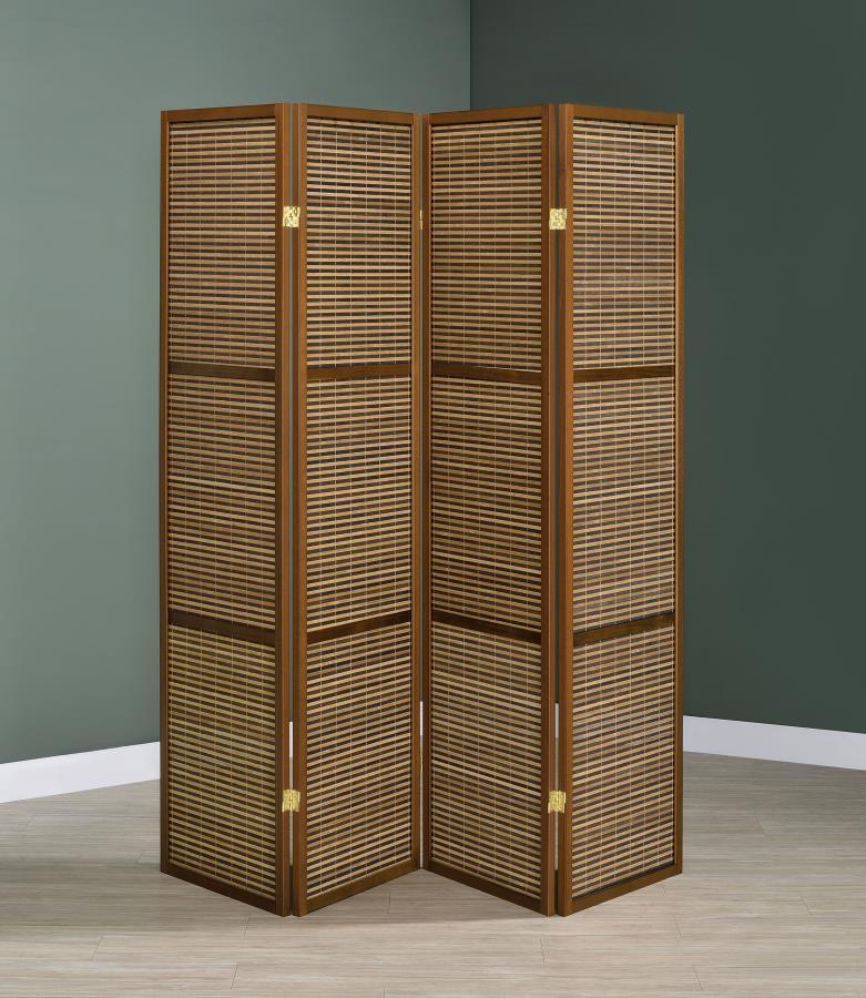 Browning - 4 - Panel Bamboo Room Divider Folding Screen - Walnut Room Dividers by Coaster Fine Furniture - Walls Furniture & Mattress