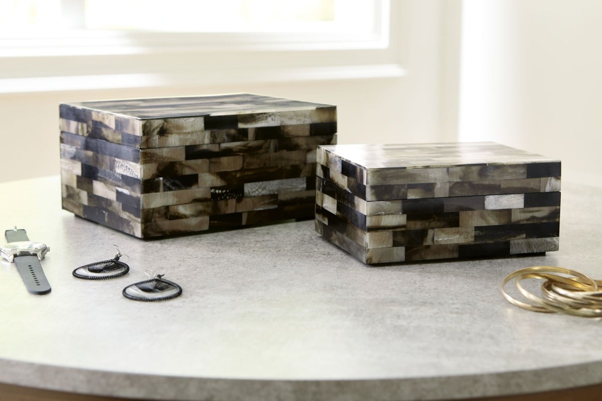 Ellford - Box Set (Set of 2) - Black / Brown / Cream Baskets & Boxes by Signature Design by Ashley® - Walls Furniture & Mattress