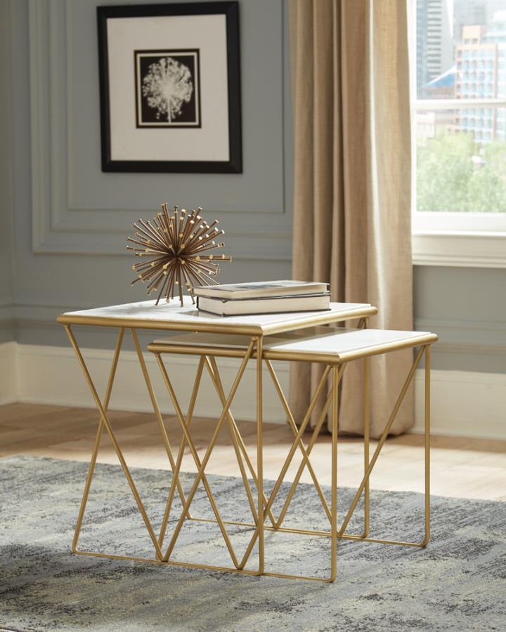 Bette - 2 Piece Marble Top Nesting Table Set - White And Gold Nesting Tables by CoasterEssence - Walls Furniture & Mattress