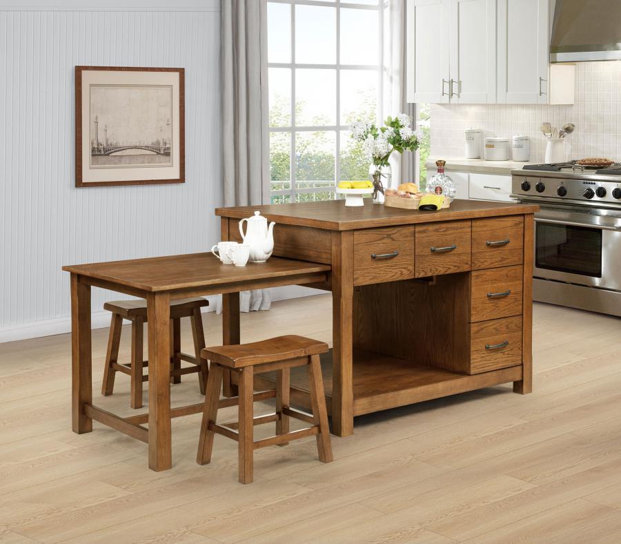 Mayfair - 3 Piece Kitchen Island With Extension Table - Dark Oak 3 Piece Dining Room Sets by Coaster Fine Furniture - Walls Furniture & Mattress