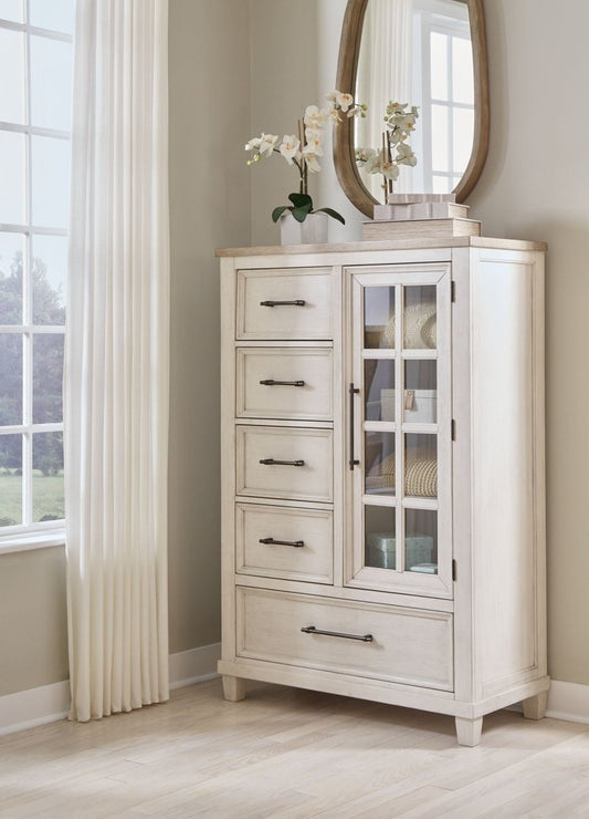 Shaybrock - Door Chest - Antique White / Brown Door Chests by Benchcraft® - Walls Furniture & Mattress