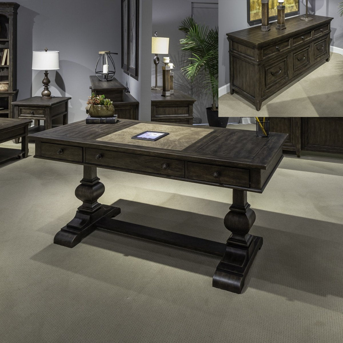 Paradise Valley - 2 Piece Home Office Desk Set - Dark Brown 2 Piece Home Office Sets by Liberty Furniture - Walls Furniture & Mattress